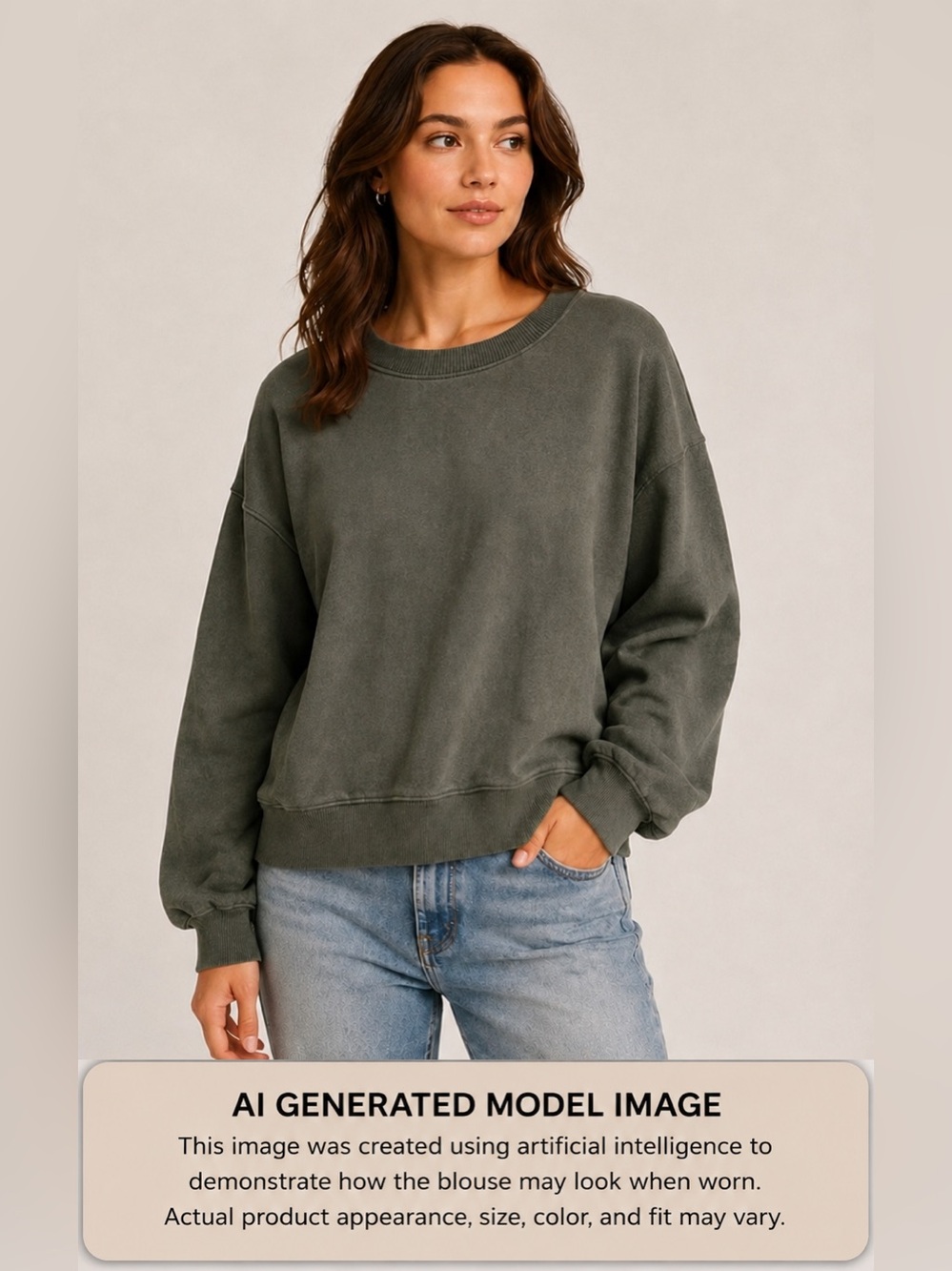 American Eagle Sage Green Slipover Long Sleeve Sweatshirt Scoop Neck Cotton